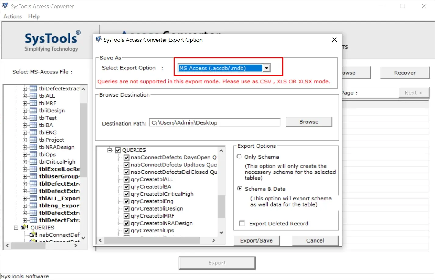 export mdb to accdb