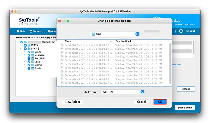 Destination Location for IMAP to EML Conversion