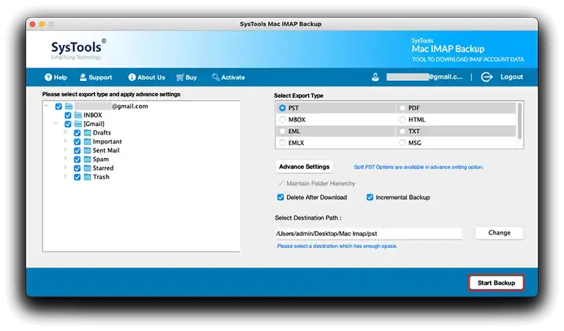 Export IMAP Emails to PST
