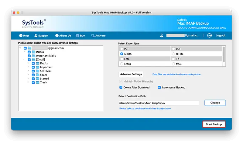 Start Export IMAP to MBOX