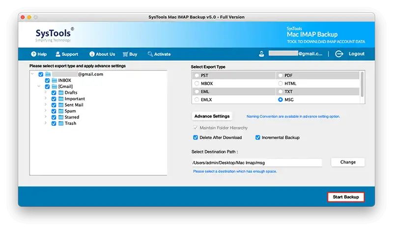 Start Exporting IMAP Emails to MSG