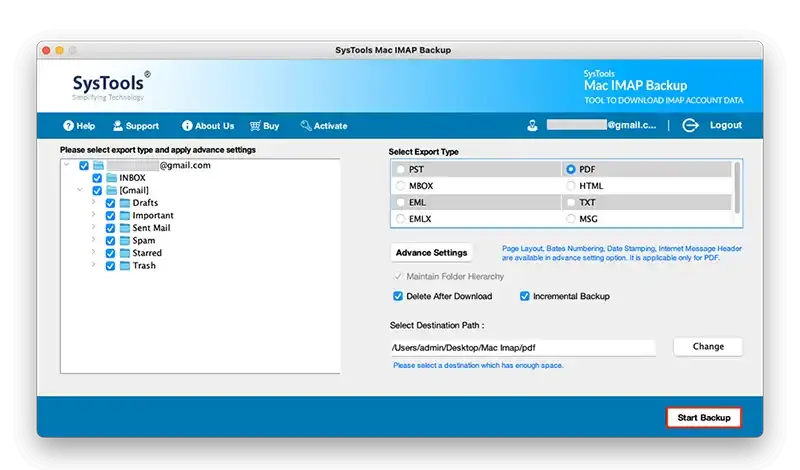 Start IMAP to PDF Conversion