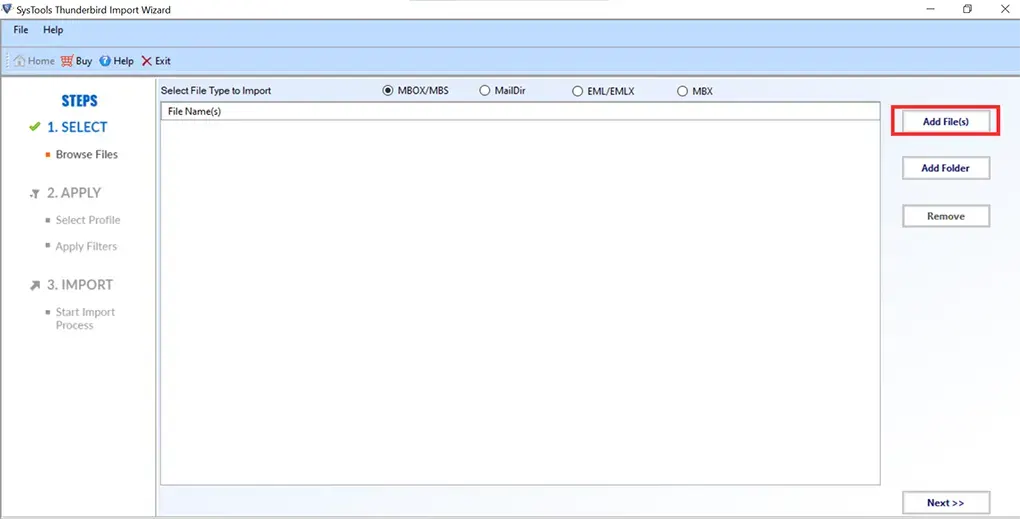 select MBOX file