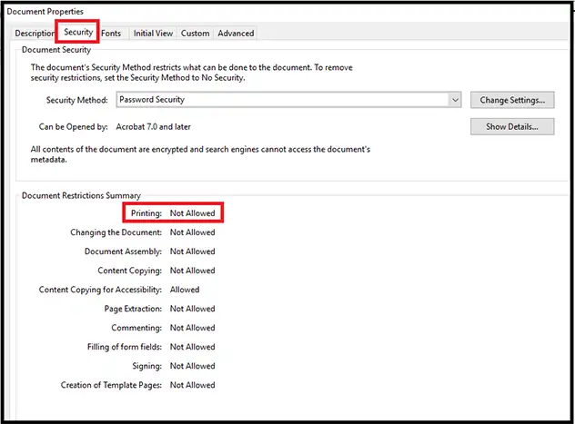 disable the print allowed status