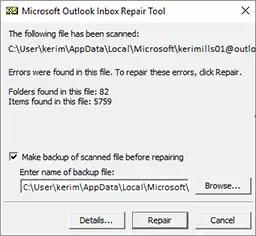 outlook data file errors have been detected in the file
