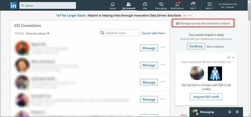 export  LinkedIn contacts to MailChimp
