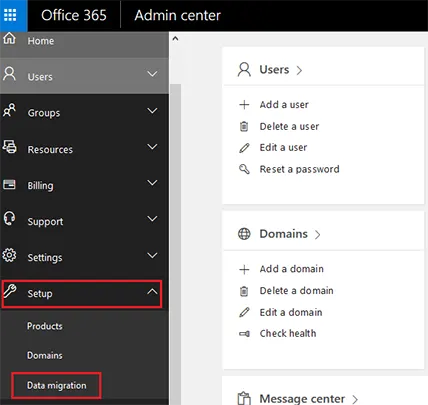 data migration set up in o365