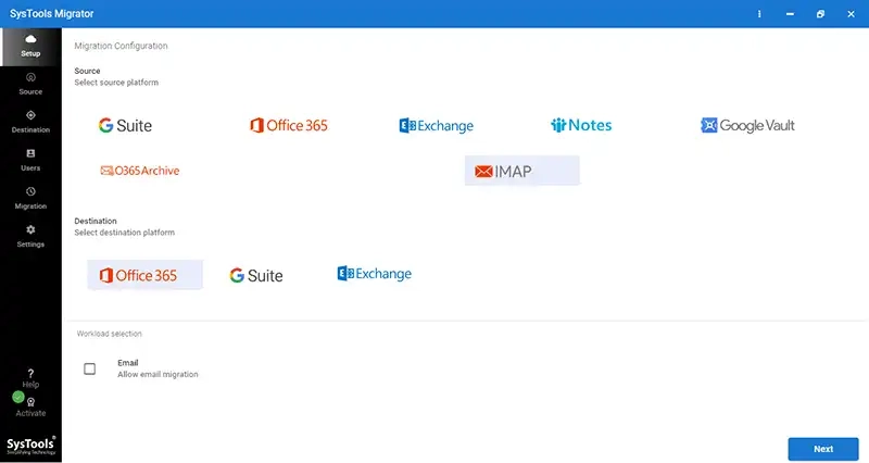 selection of source and destination