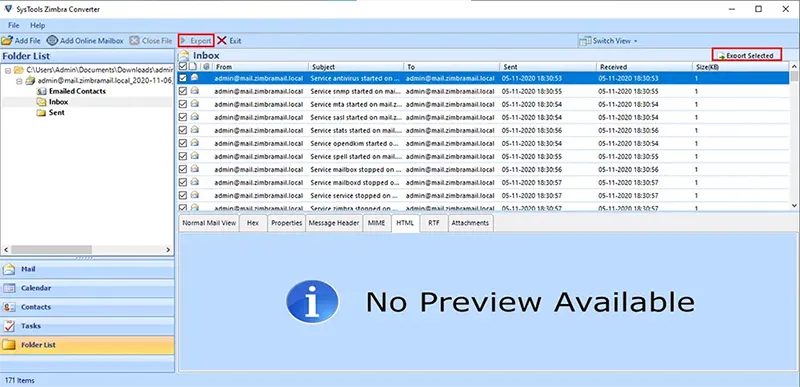 select export option to import zimbra emails to thunderbird