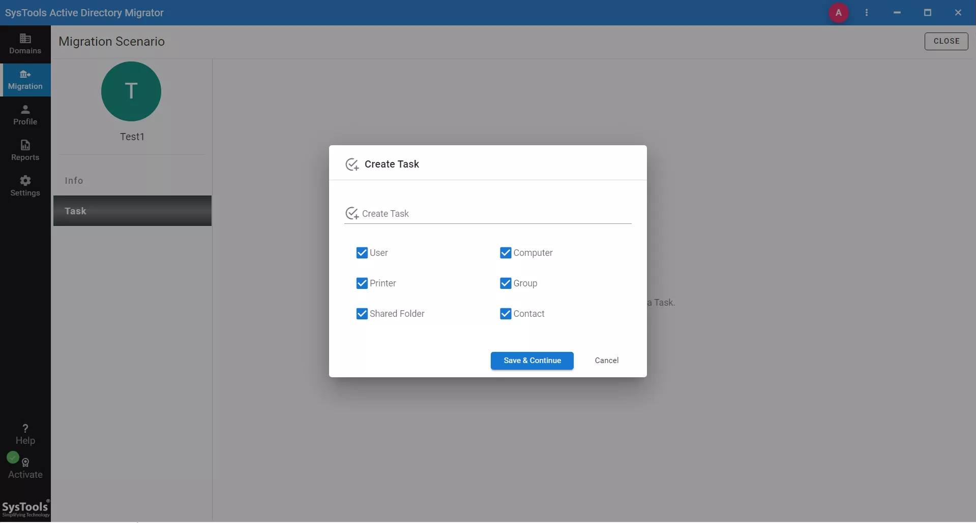 Create Task window