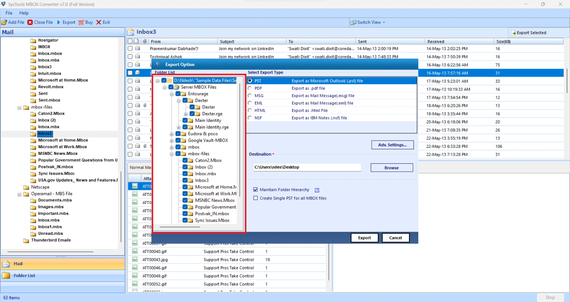 Check all or selective mailbox folders