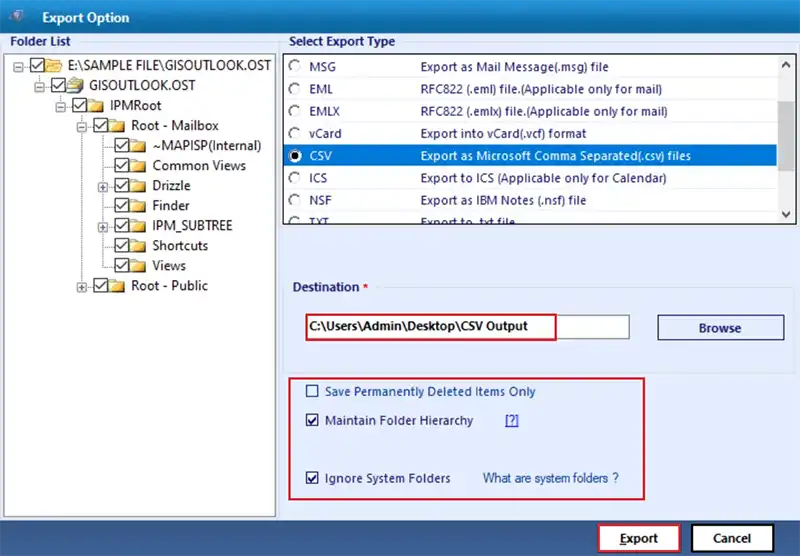 OST file to CSV