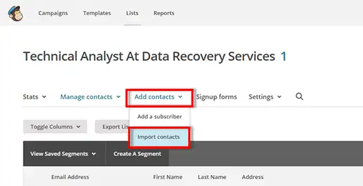 import contacts to mailchimp from linkedin