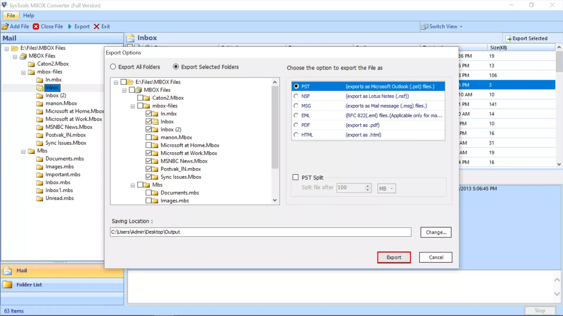 MBOX Converter screen