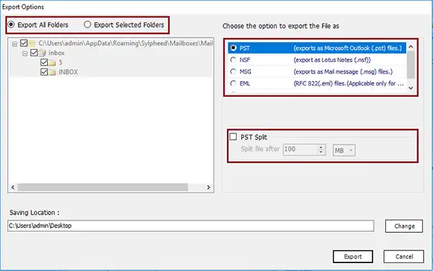 export options