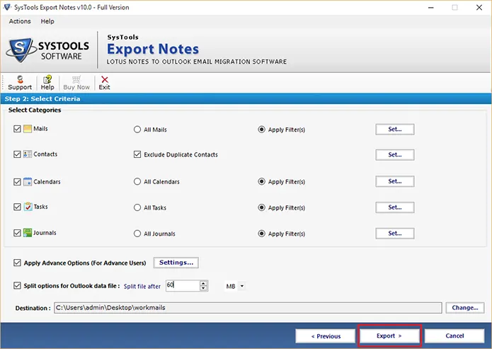 Start Lotus Notes to Outlook Migration