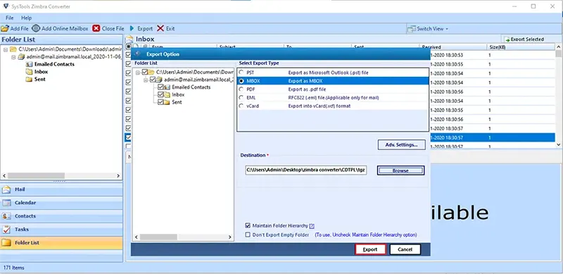 click on export