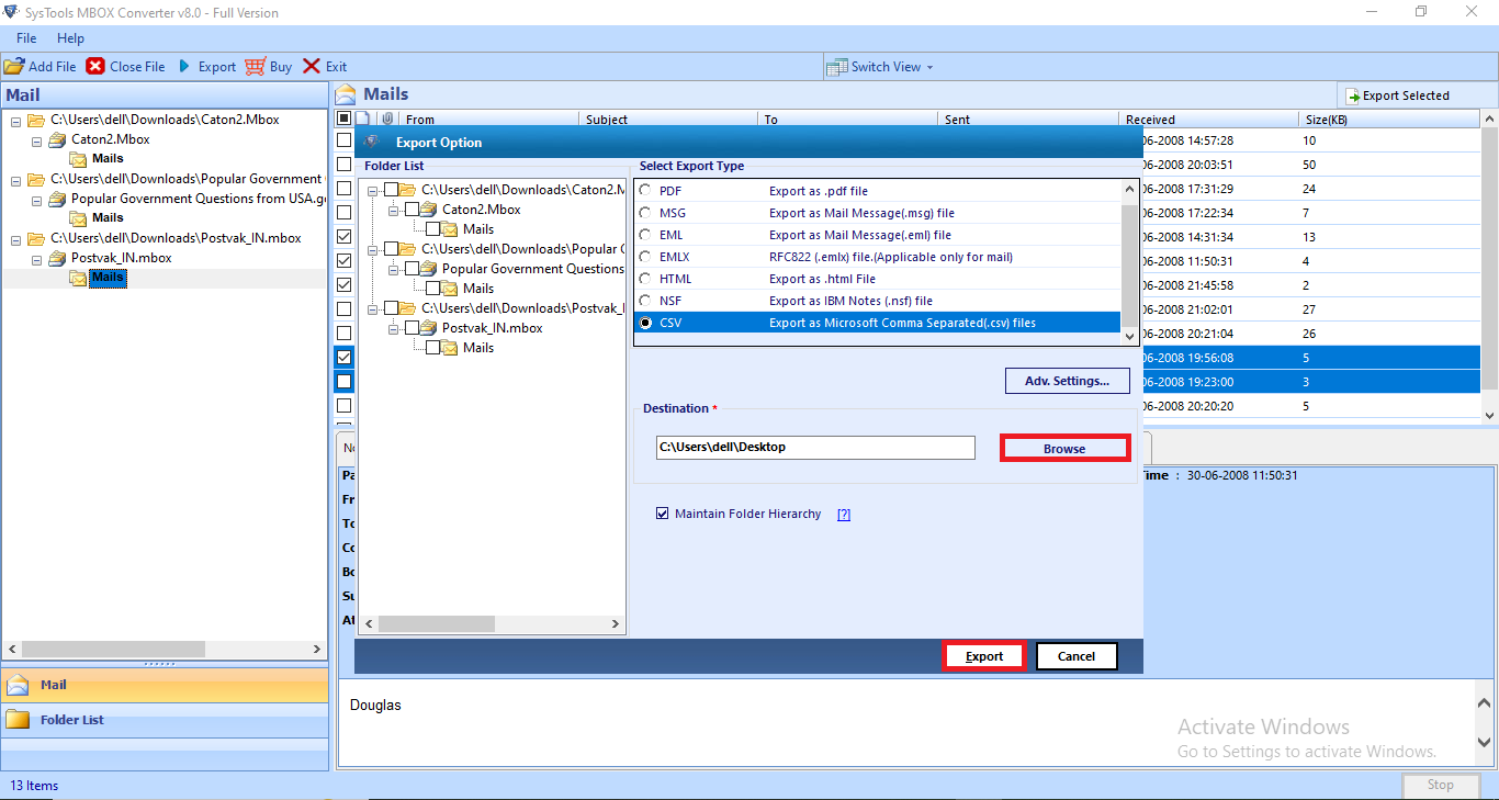export mbox to csv