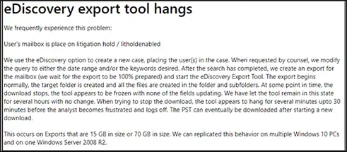 ediscovery tool hangs