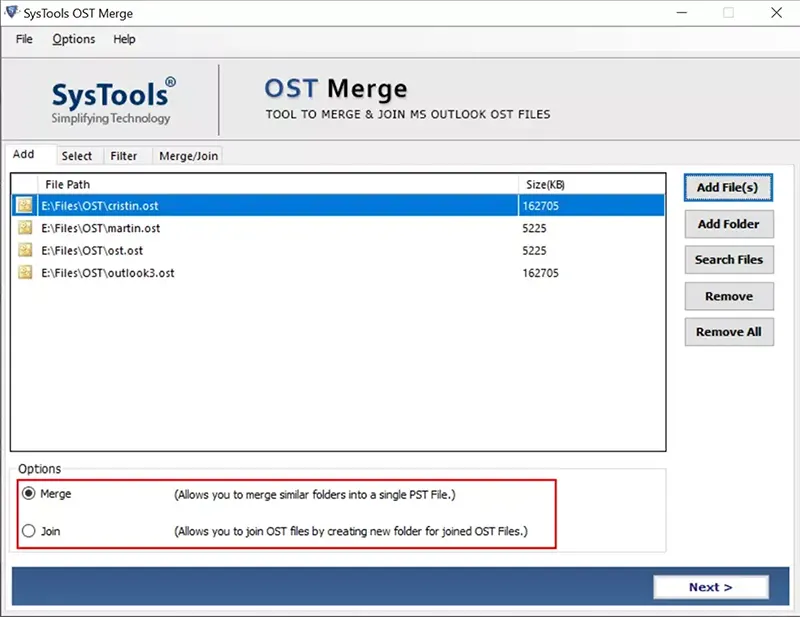 Merge two or more OST files