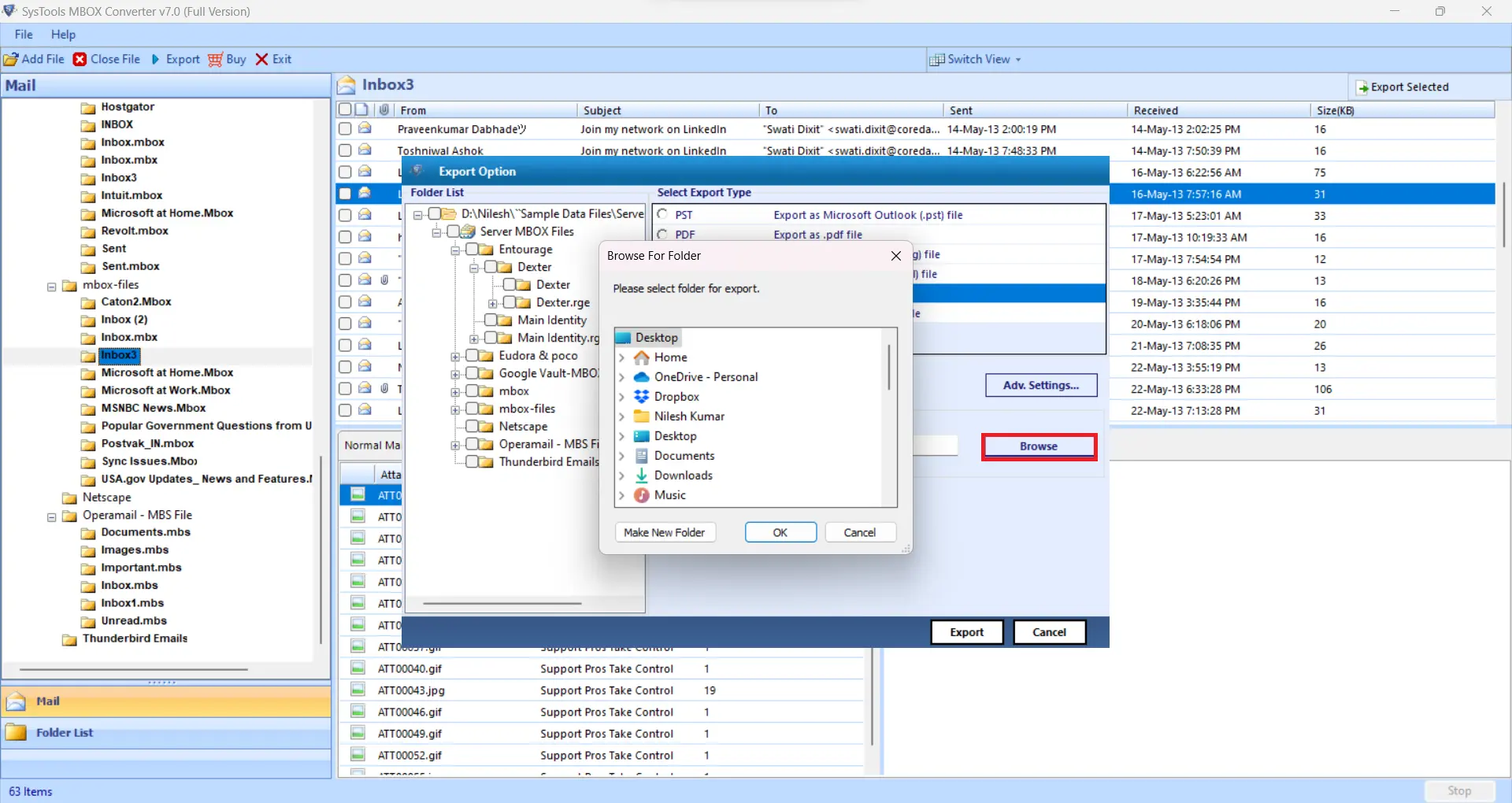 click browse to select preferred location