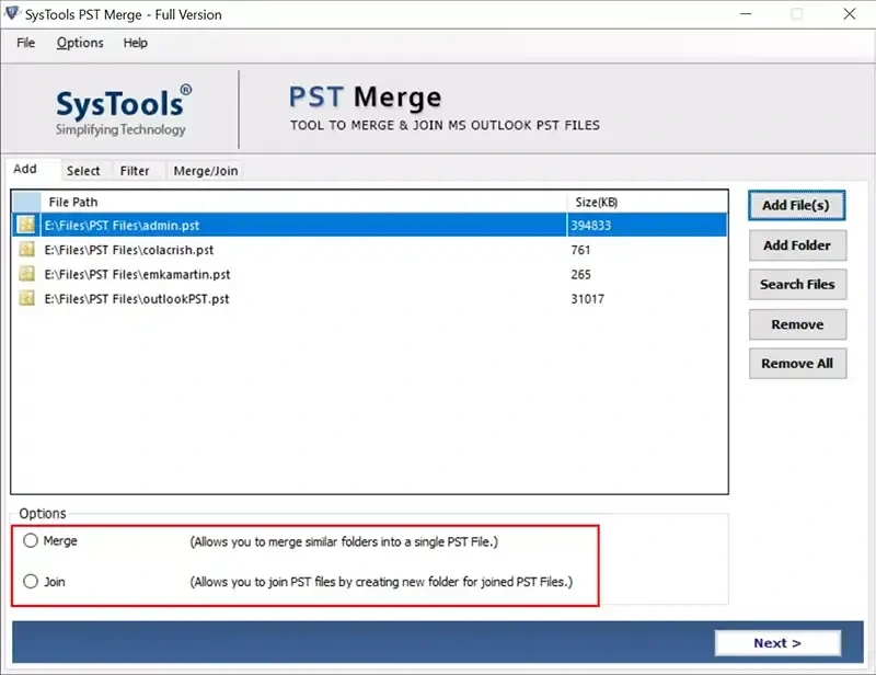 merge two pst files
