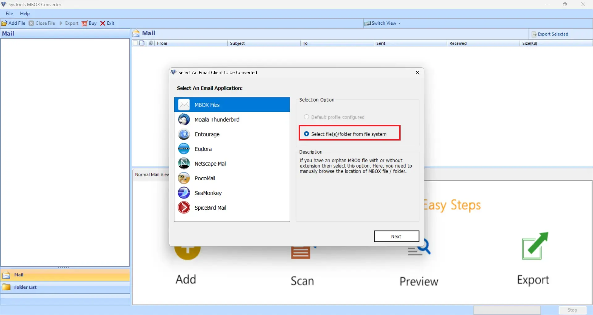 choose mbox file