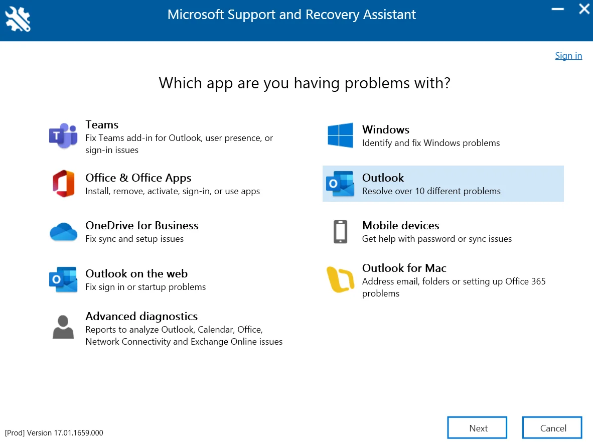 Choose Outlook