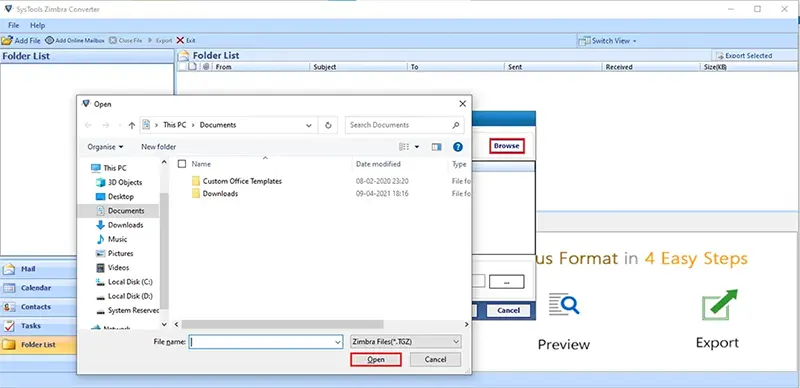 import zimbra tgz file