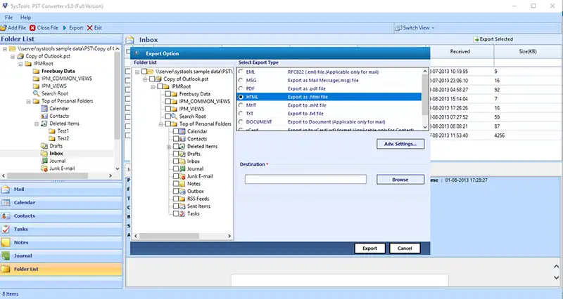 Export Outlook PST to HTML & MHT