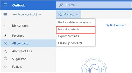transfer VCF contacts to Hotmail