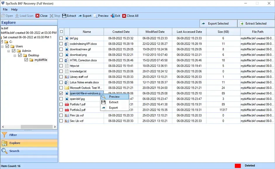 preview and extract bkf file