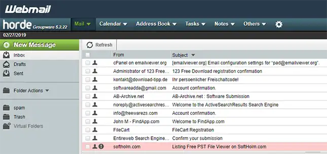 View Horde Emails to backup horde email
