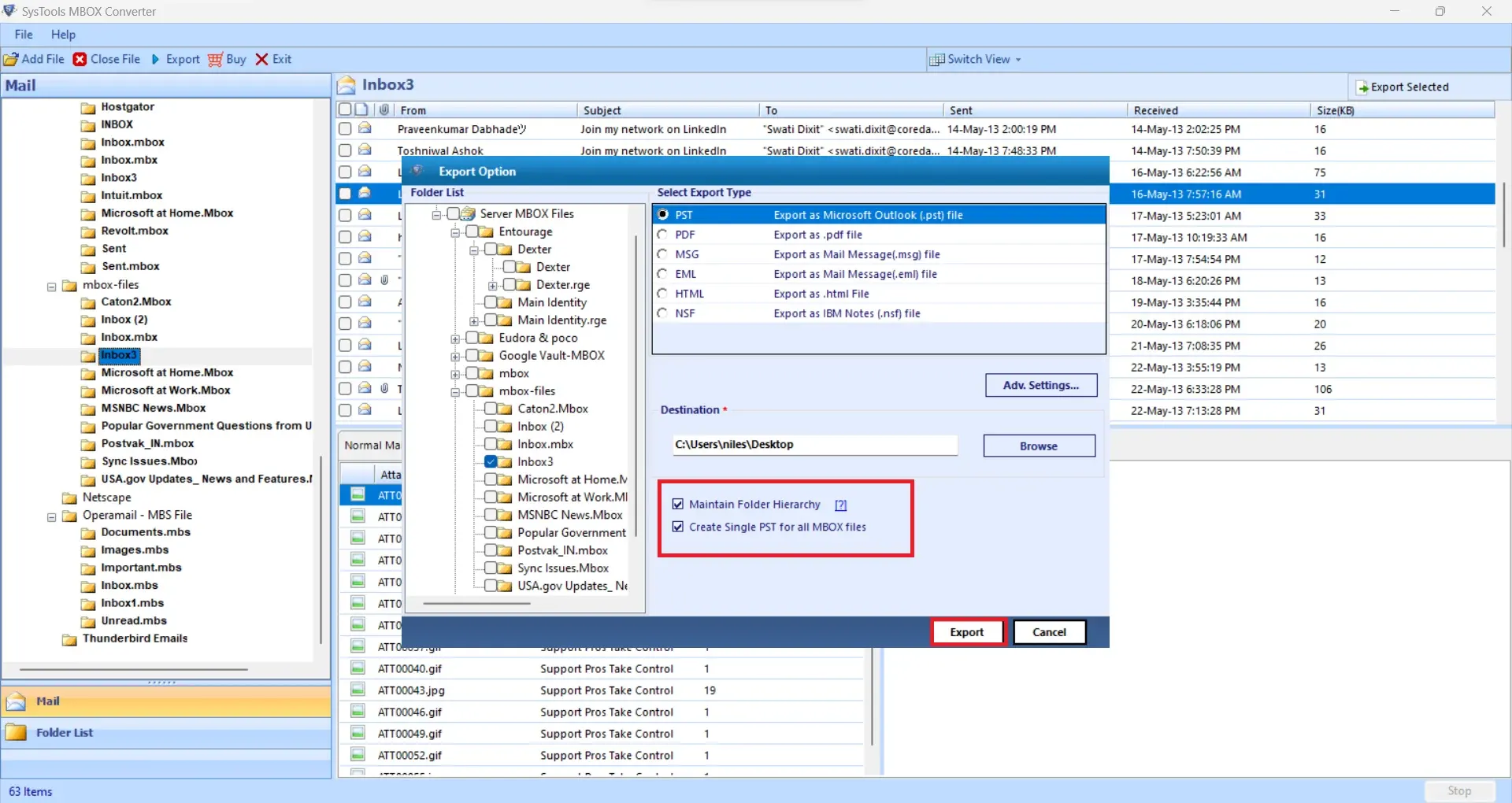 export MBOX files