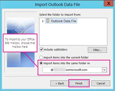 Finish to migrate Outlook emails to Office 365