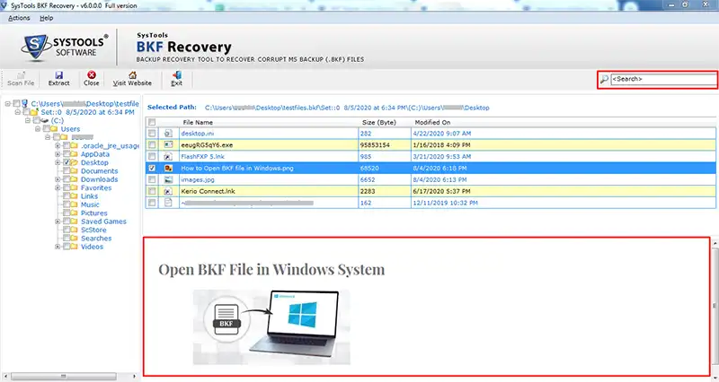 extract bkf file