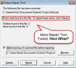 scanpst not responding during repair