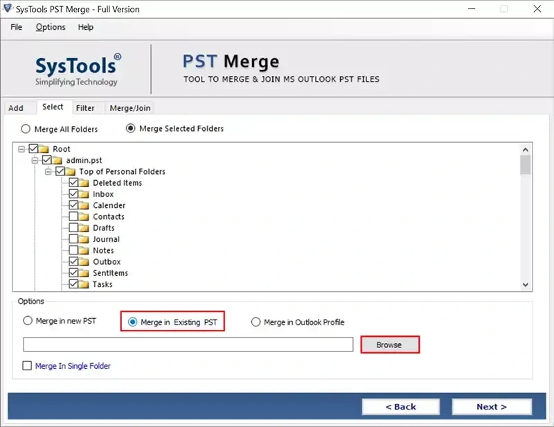 merge in existing pst