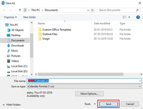 convert PST to ICS