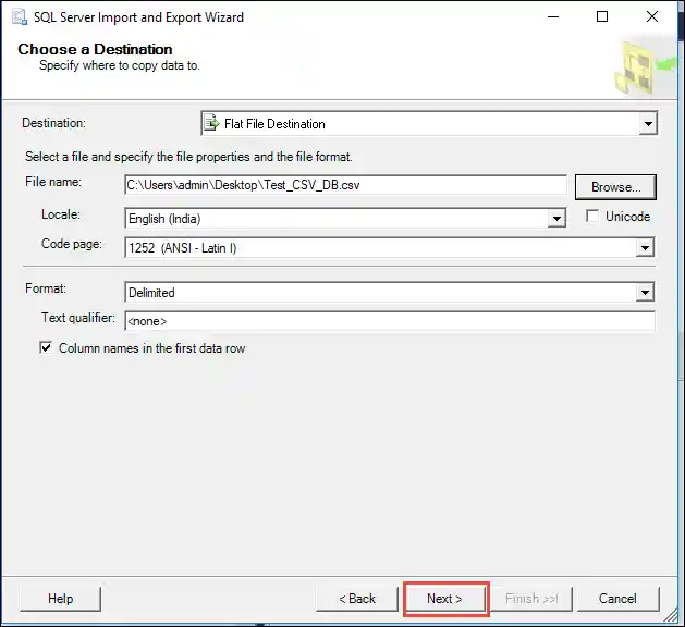 backup sql database to csv