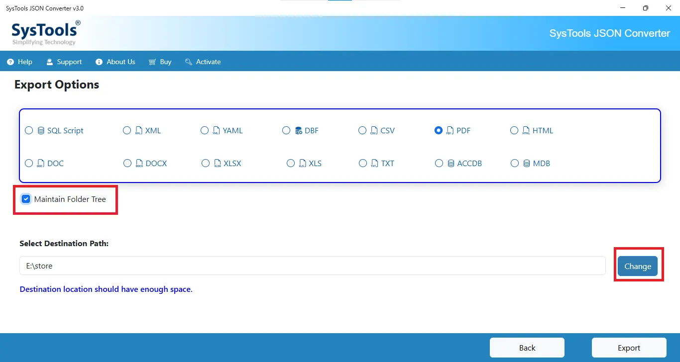 set the location path and click change button
