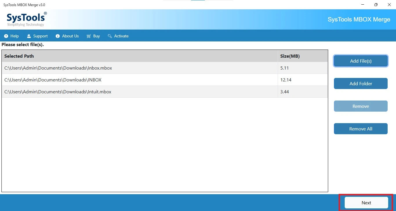 select mbox files