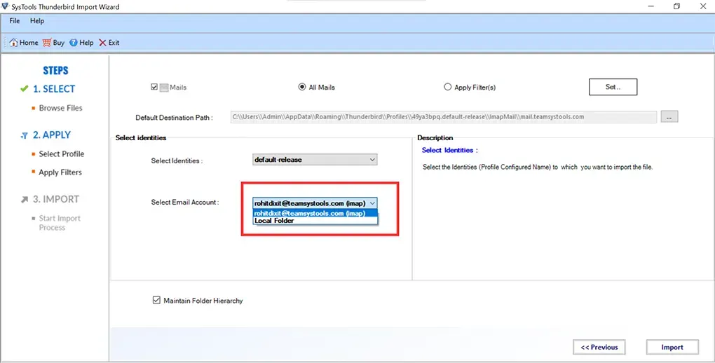 choose email account
