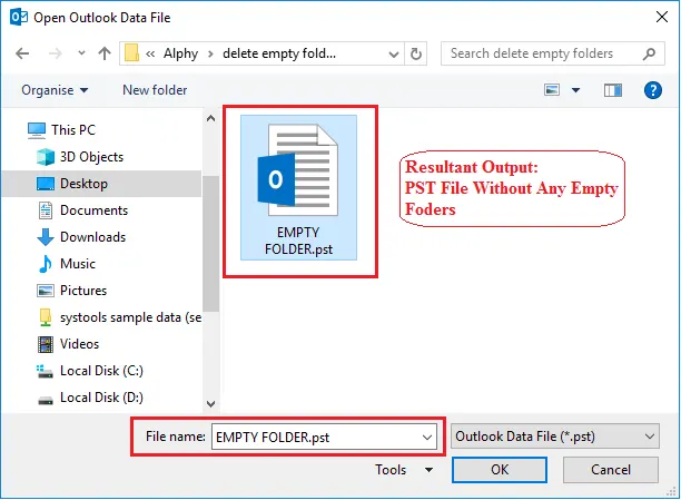 newly created pst file