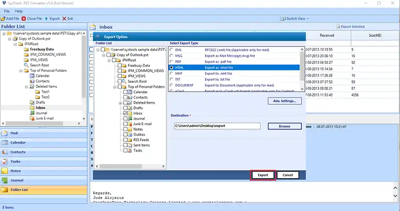 Convert PST to HTML, MHT Formats