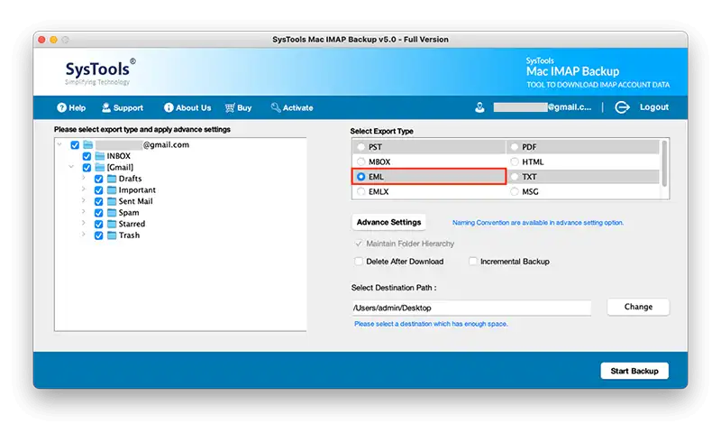 IMAP to EML Option