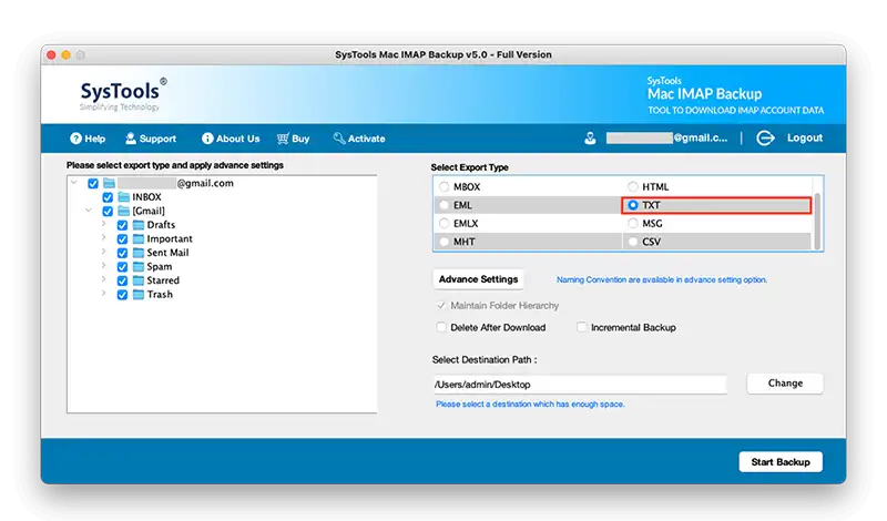 Backup IMAP Account to TXT