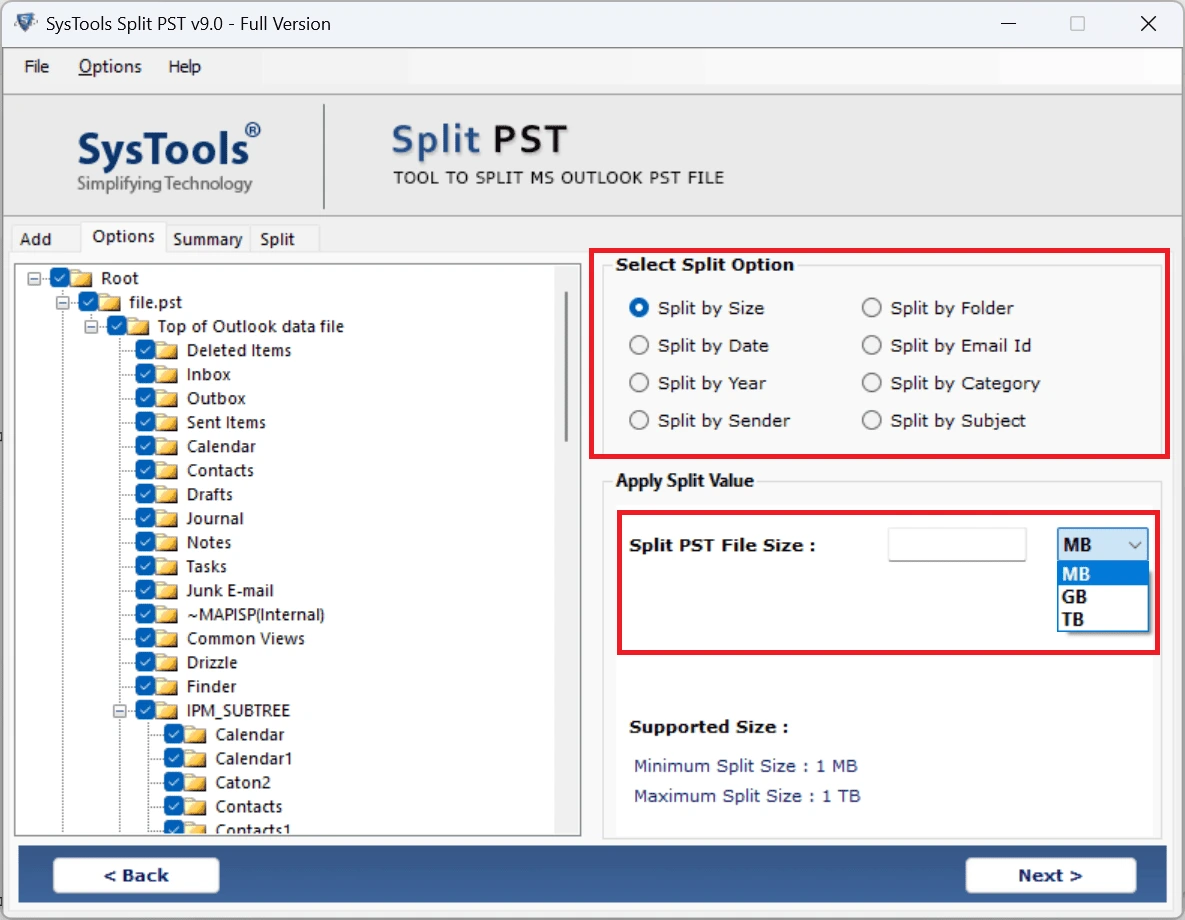split different pst files