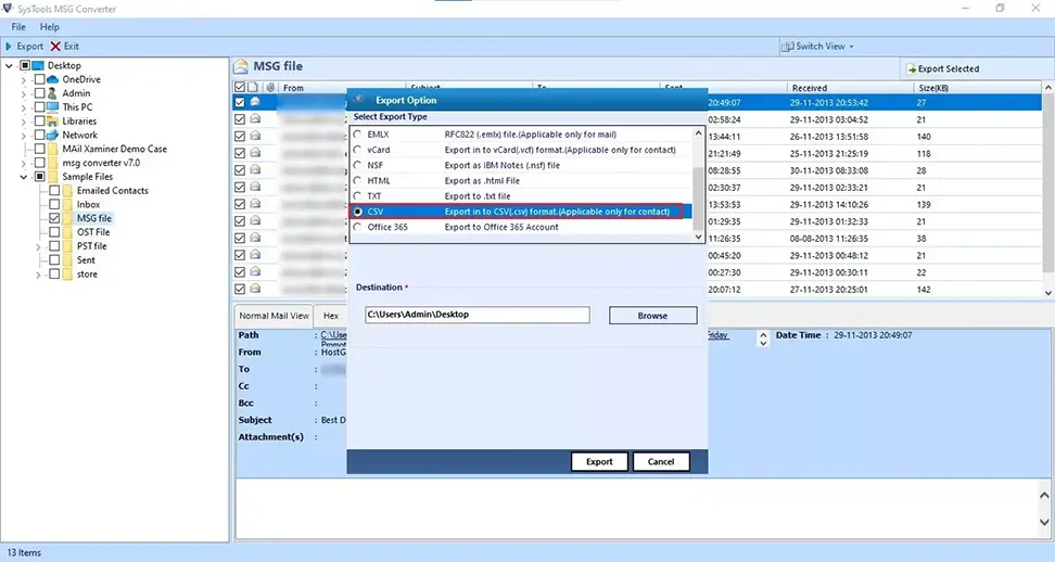 select csv as your export output