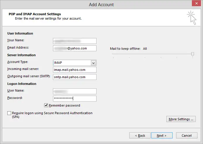 more settings to import PST to Yahoo mail